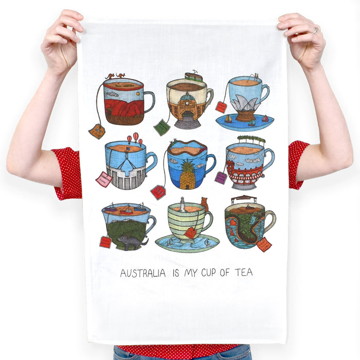 Nonsense Makers - Aussie Teacup Tea Towel Kitchen Towels The Nonsense Makers   
