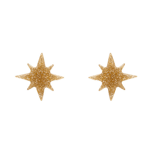 Erstwilder Essentials - Atomic Star Glitter Stud Earrings - Gold Earrings Erstwilder   