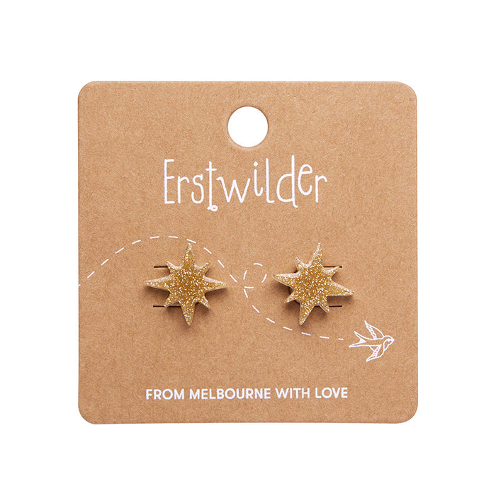 Erstwilder Essentials - Atomic Star Glitter Stud Earrings - Gold Earrings Erstwilder   