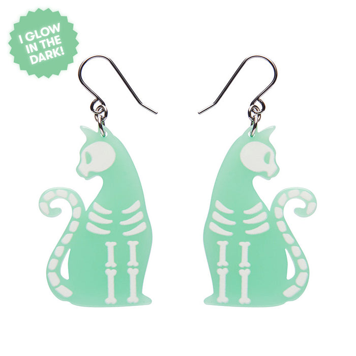 Erstwilder Essentials - Bone Kitty Drop Earrings - GITD Earrings Erstwilder   