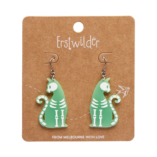 Erstwilder Essentials - Bone Kitty Drop Earrings - GITD Earrings Erstwilder   