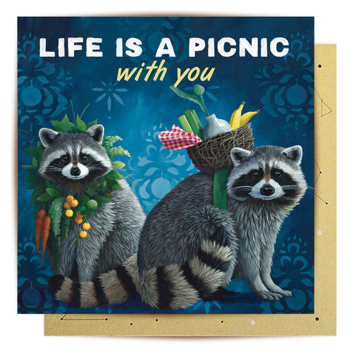 La La Land Greeting Card - Picnic Raccoons Greeting Cards La La Land