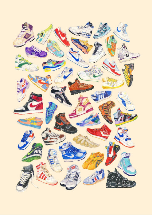 Amy Blue illustration 50 Up: Sneakerhead  A4 Art Print