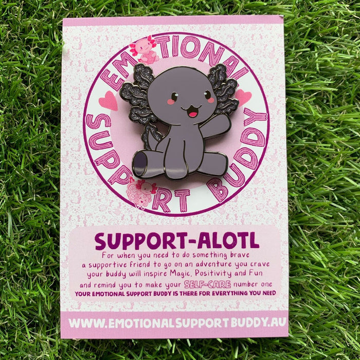 Emotional Support Buddies - Axolotl Enamel Pin Brooches & Lapel Pins Emotional Support Buddy Black  