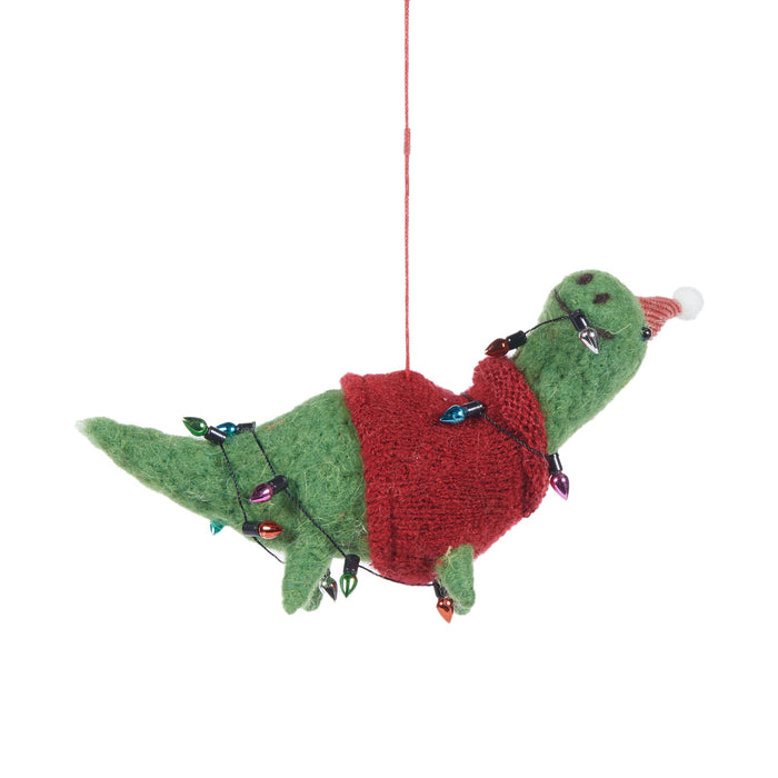 Green Wool Diplodocus with Jumper Hanging Ornament Holiday Ornaments Holly And Ivy   