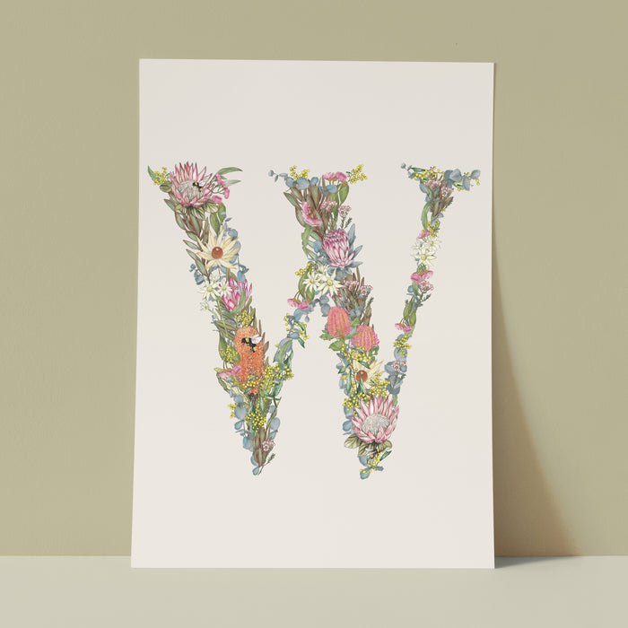 Lilly Perrott - 'W' Illustrated Letter Art Print Uncommon Collective Store