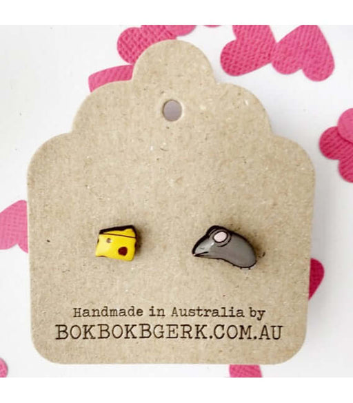 Bok Bok B'Gerk Earrings - Mouse & Cheese Earrings Uncommon Collective Store