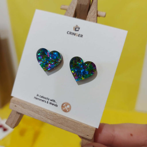 Cringer Heart Earring Studs - Choose Colour Earrings Cringer Blue Glitz  
