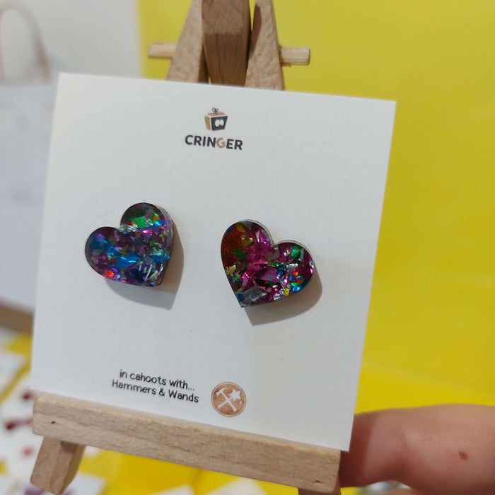 Cringer Heart Earring Studs - Choose Colour Earrings Cringer Pink Glitz  