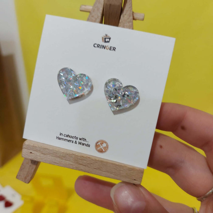 Cringer Heart Earring Studs - Choose Colour Earrings Cringer Silver Glitz  