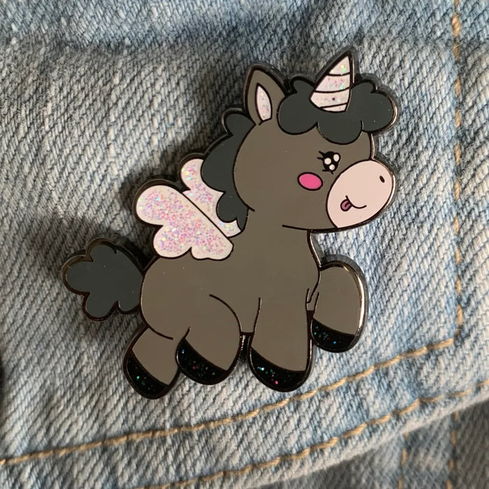 Emotional Support Buddy -  Unicorn Enamel Pin - Choose Your Colour Brooches & Lapel Pins Emotional Support Buddy Black  